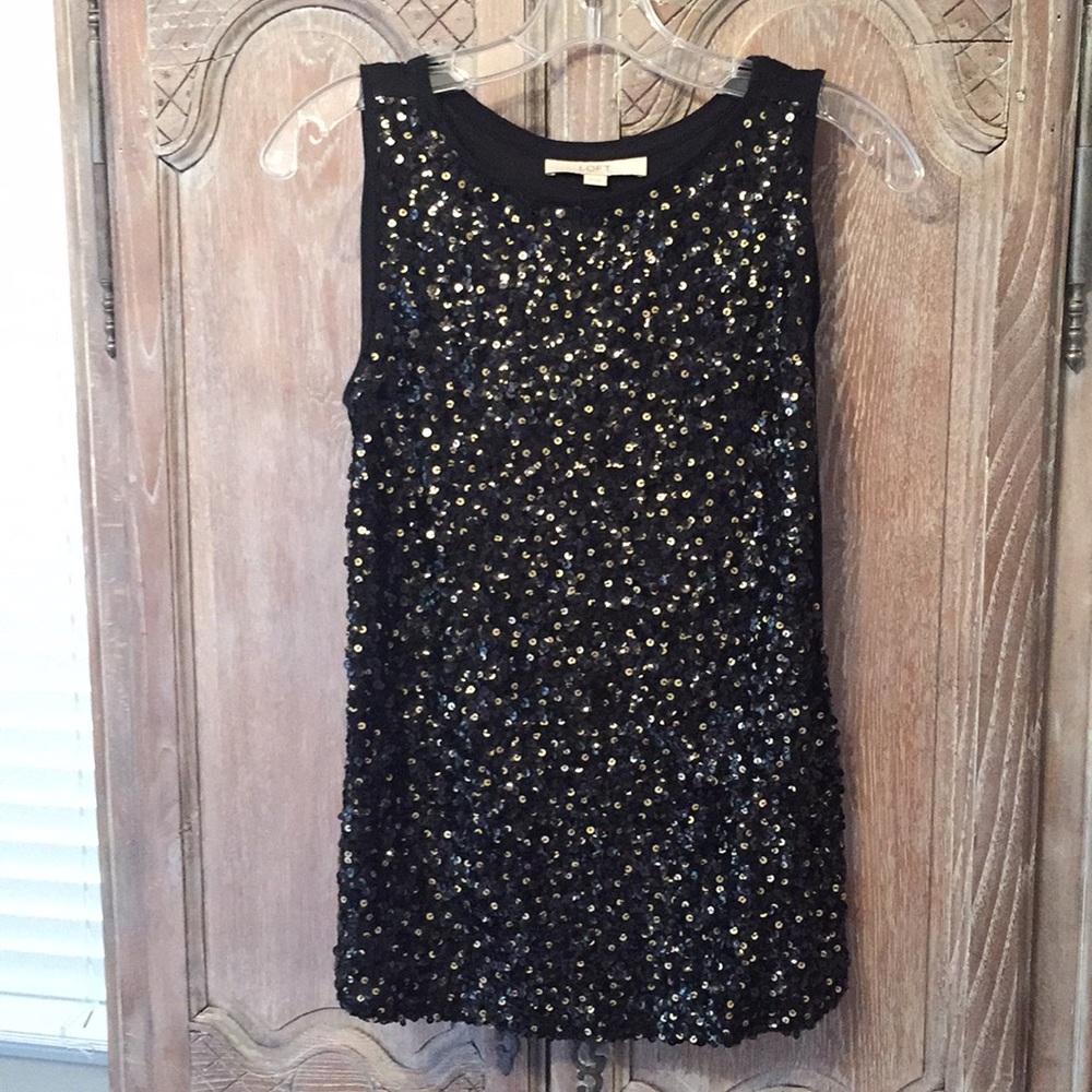 XS LOFT black and gold sequined top